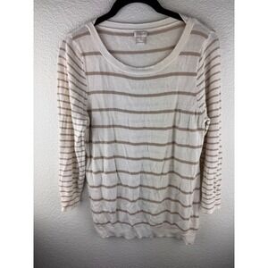 J.‎ Crew Striped Lightweight Sweater Top Cream Taupe Linen Cotton Blend Womens L